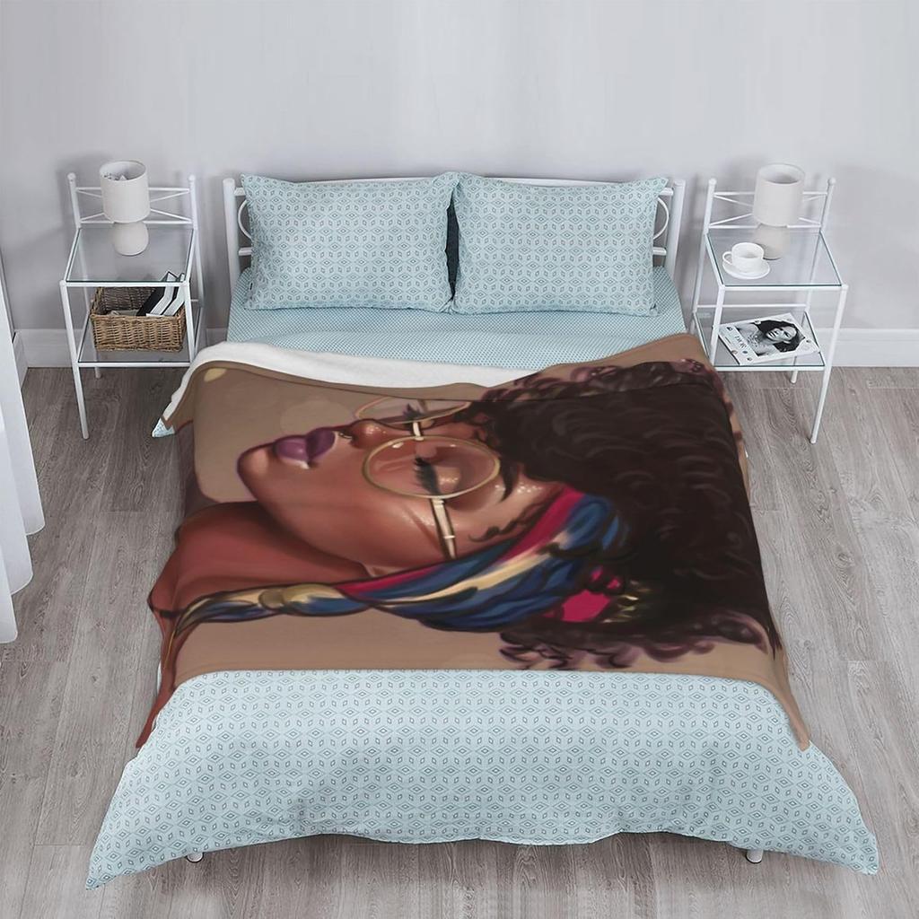 African American Black Girl Fleece Throw Blanket Ultra Soft Cozy Afro Woman Decorative Flannel Blanket for Home Bed Couch Chair