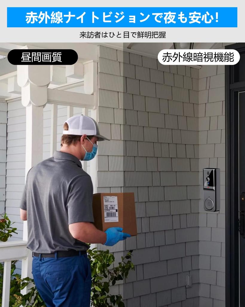 Video Doorbell with Camera, No Installation Required, Full Body View, 180° Ultra-Wide Angle, Smart Doorbell, Video Doorbell, Two-Way Voice Communicati