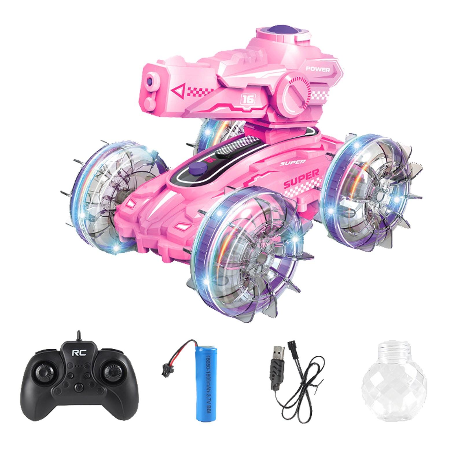 

Детский одноместный танк с дистанционным управлением, двухсторонний трюковой автомобиль 2.4G, игрушечный автомобиль с автоматическим поглощением воды и распылением One Size розовый