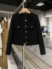 Fleece-filled black new round neck fragrant short coat small French tweed top