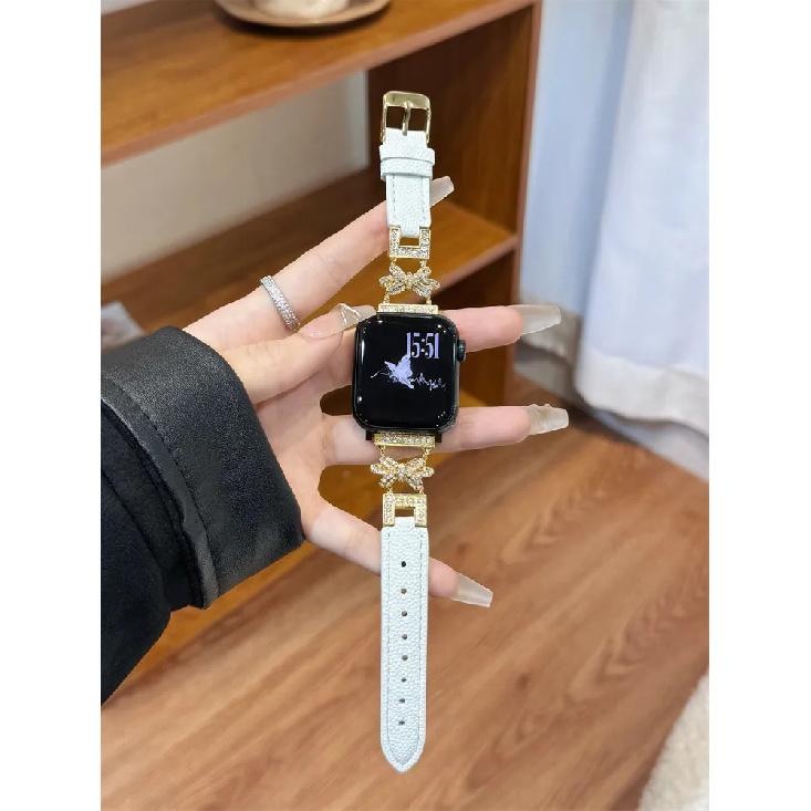 Leather Watch Bands for Apple Watch Women Band 38 4142 44 46 49mm Bracelet Bling Butterfly Slim Leather Strap for iWatch S10 9 8