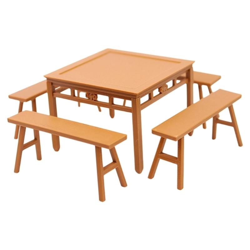 

Traditional Dining Table Model Figure Doll House Display Furniture Set with Table And Chair For Creative RolePlay S