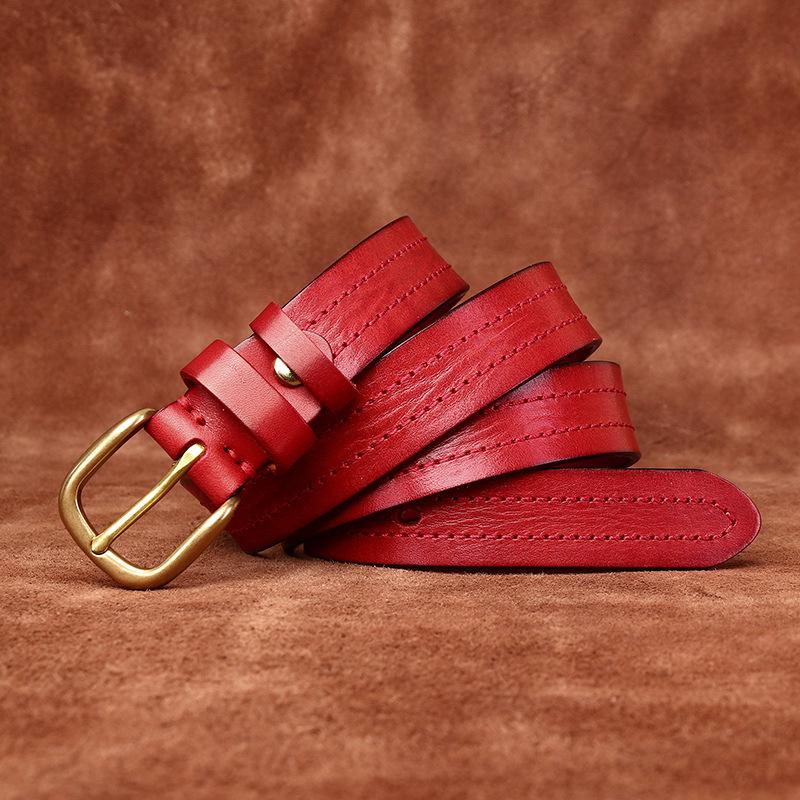 

Женский ретро-ремень в корейском стиле с модной дикой латунной пряжкой из натуральной кожи крупного рогатого скота, ремень для джинсов 115cm
