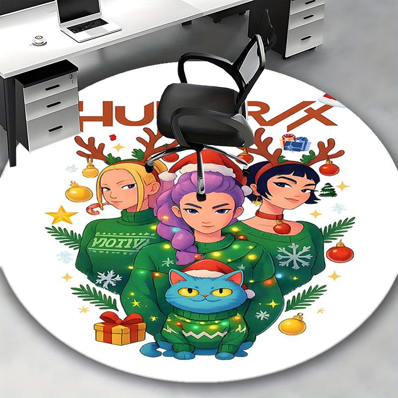 1pc HUNTRAX Anime Christmas Round Carpet Festive Gift for Office Chair Mat, NonSlip Rug Suitable for Home Decor, Living Room