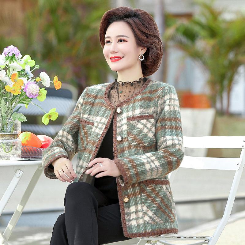 

Mom s Plus Size Wool Coat - 2026 Spring/Autumn Wide-Cut for Middle-Aged & Elderly Women L (up to 52.5 kg) світло-зелений колір
