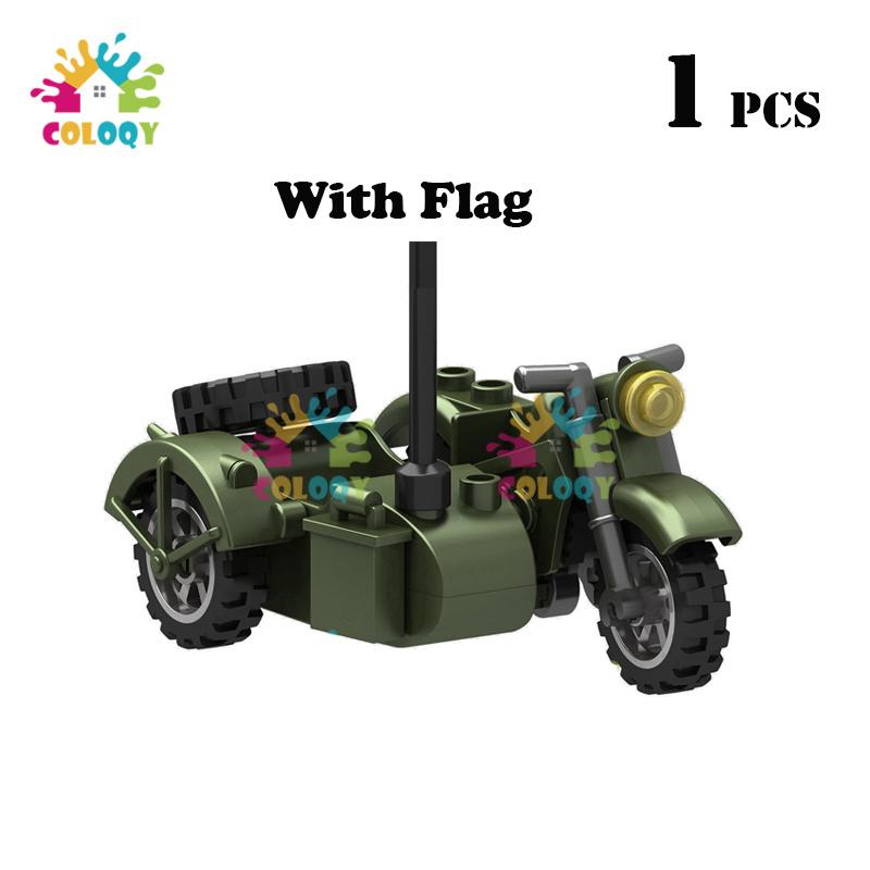 Kids Toys WW2 Military Tricycle Building Blocks Motorcycle Model Set Green Yellow Gray Toys For Kids Birthdays Gifts