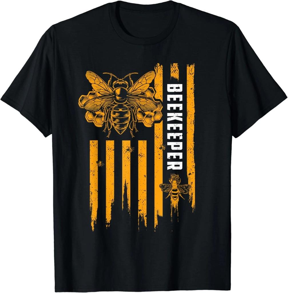 Beekeeping American Flag Honeycomb Honey Bees Beekeeper Gift Unisex T-Shirt