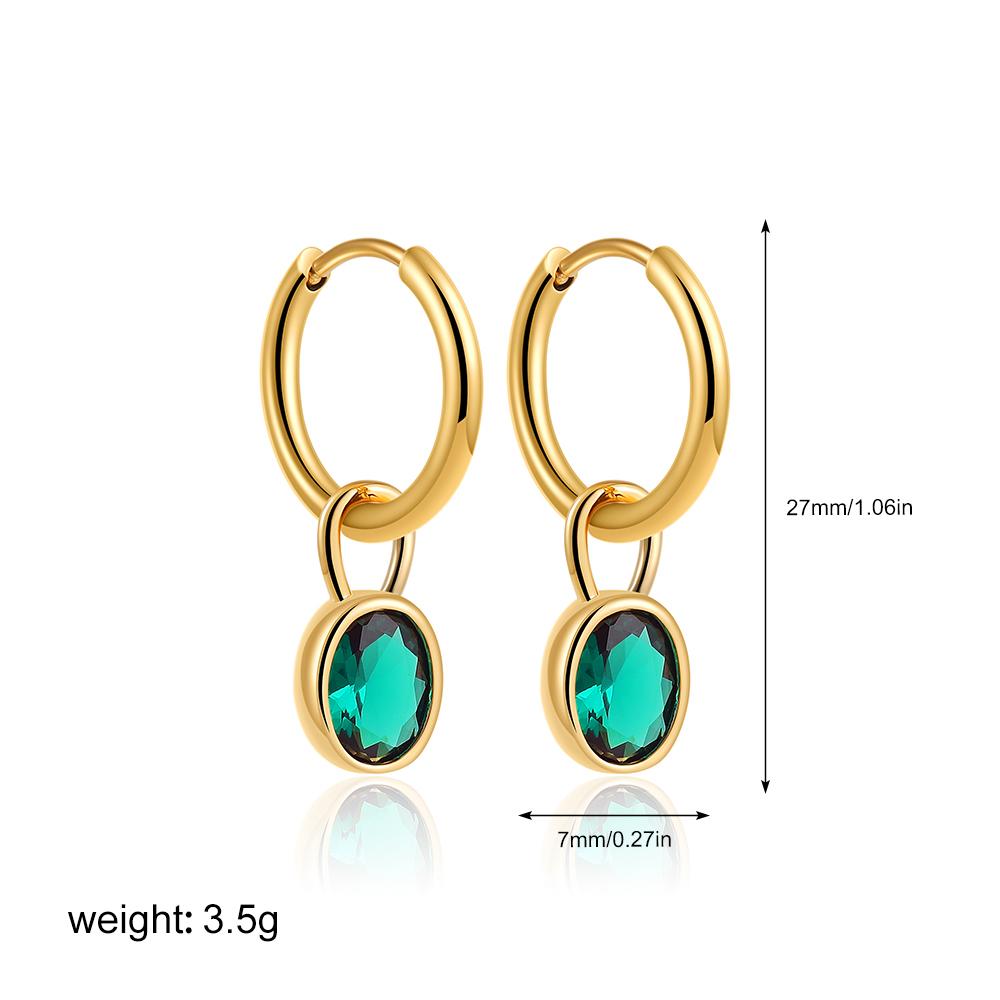 

Multicolour Oval CZ Zircon Drop Earrings for Women Gold Plated Stainless Steel Hoop Huggie Earring Trendy Party Jewelry зелёный
