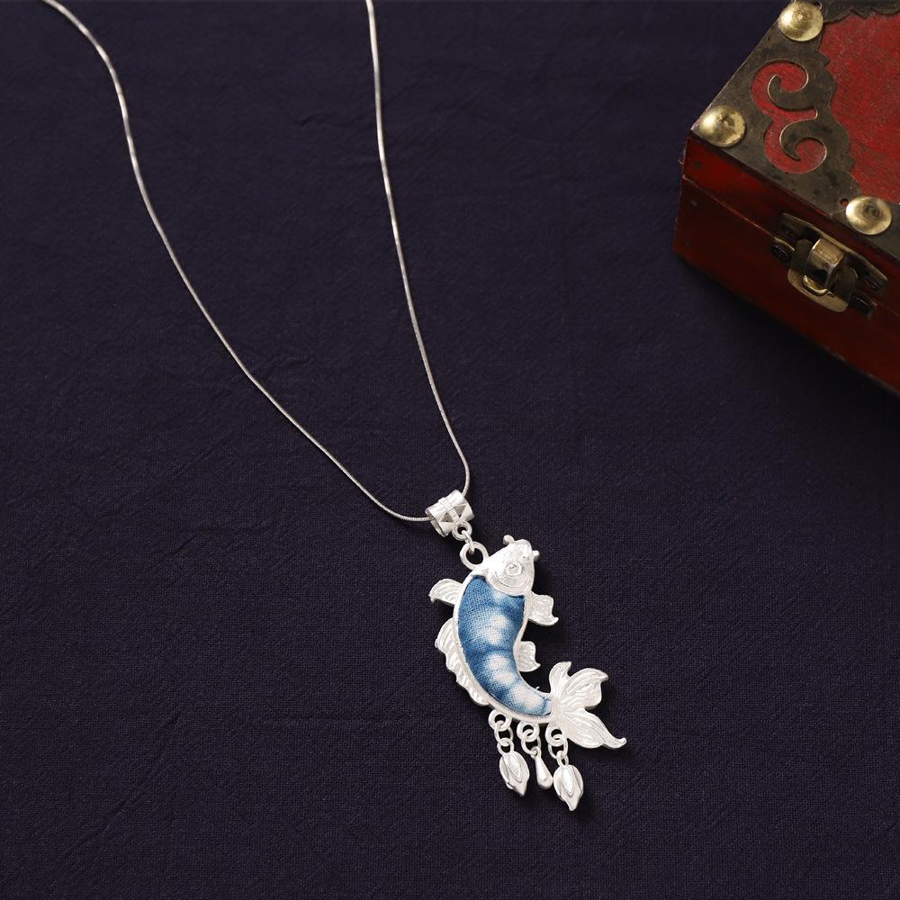 Ethnic style handmade necklace, vintage butterfly pendant, Chinese-style sweater chain