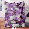 A Bunch of Purple And White Roses with Green Leaves - Themed Blanket - Comfortable Flannel Fabric Hypoallergenic Suitable for All