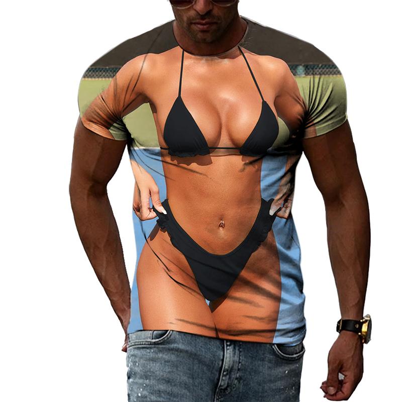 

New Tide Summer Fashion Maiden Pictures Men T-shirts Casual Print Tees Hip Hop Personality Round Neck Short Sleeve Tops S