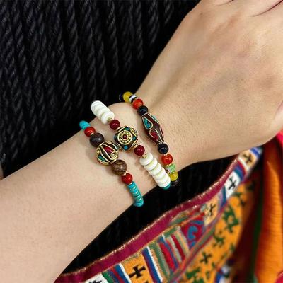 Ethnic Style Bracelet - Vintage Nepalese Woven String Necklace with Creative Bells Pendant