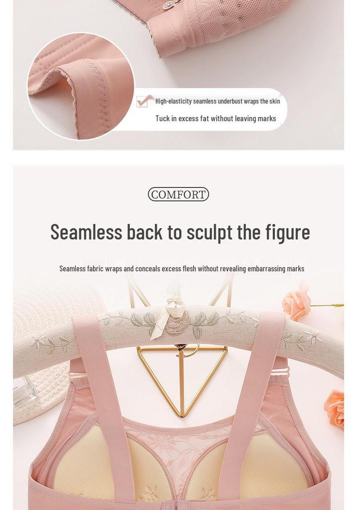 Plus Size Wireless Push-Up Bra: Beautiful Back, Side Support, Breathable Latex Cotton, Comfortable Fit