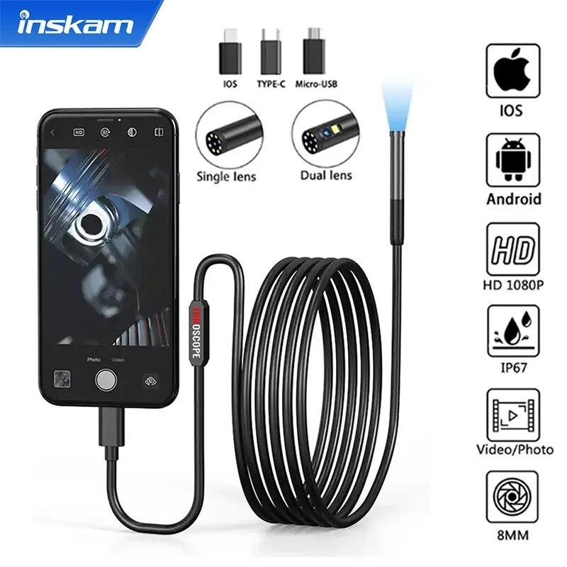 

INSKAM Эндоскопическая инспекционная камера для IOS Micro USB/Type-C Мини-инспекционная камера для IOS iPhone Водонепроницаемый трубопроводный бороскоп Single lens type c(1m)