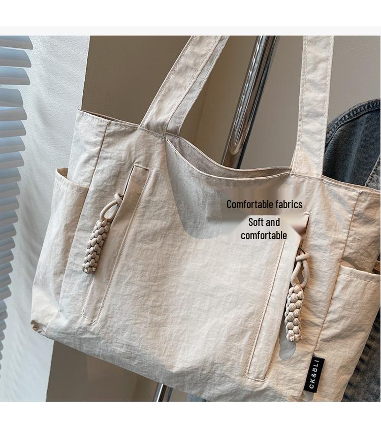 Japanese-Style Waterproof Nylon Minimalist Shoulder Bag for Women - Large Capacity Commuter Tote