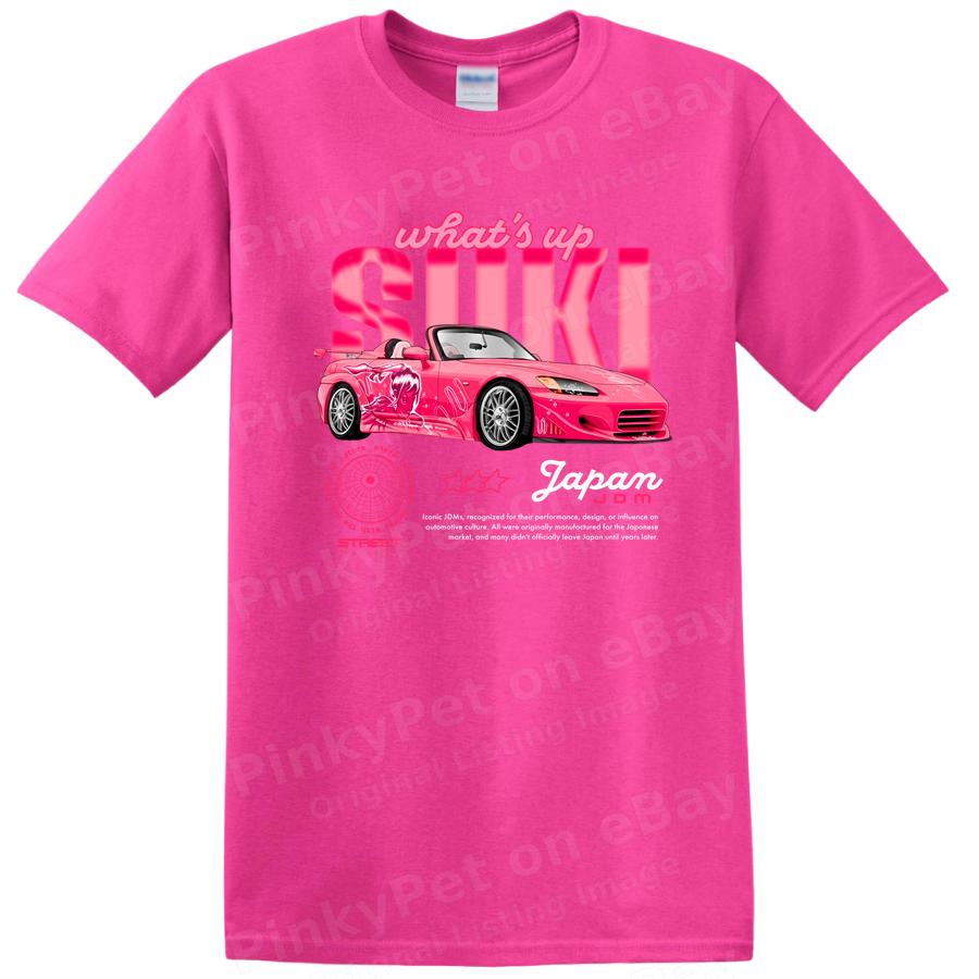 Pink Car Graphic T Shirt Cool Suki Design Casual Tee for Car Enthusiasts