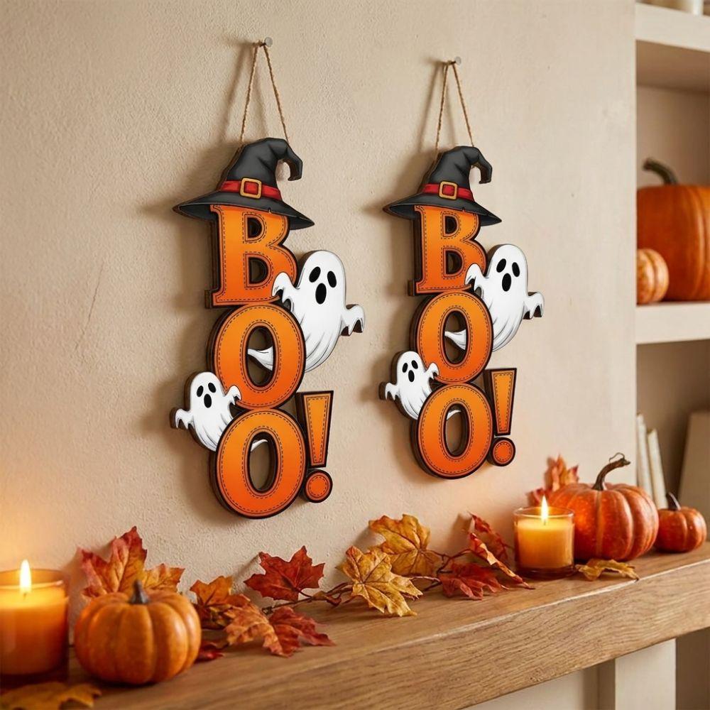 Gothic Ghost Witch Hat Door Hanger Wooden Ghost Hanging Sign  Halloween Party
