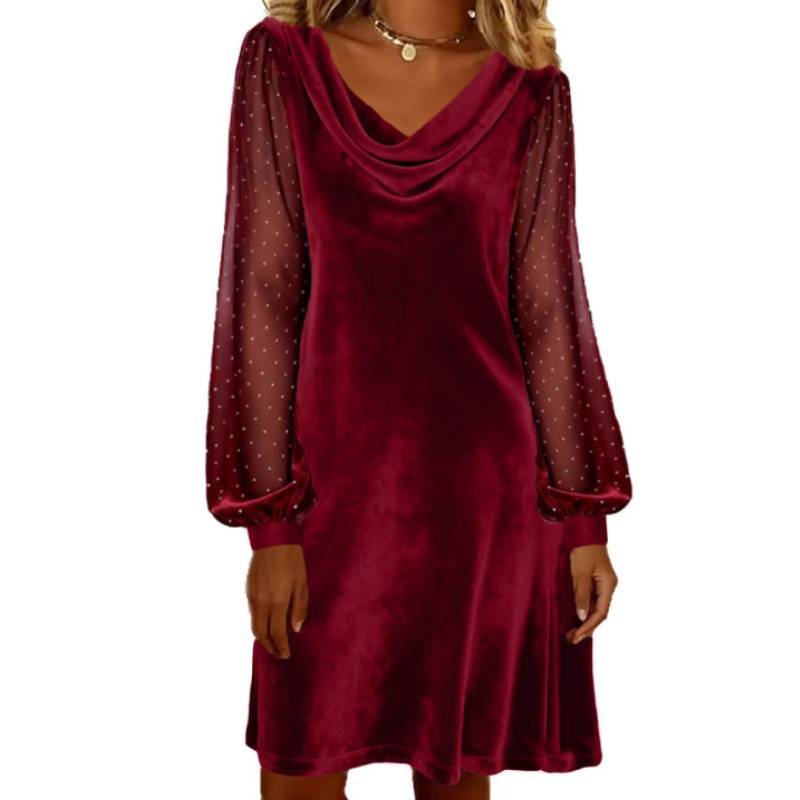 Polyesterlong Sleeve A Line Dress With Sequins For Casual Wear
