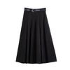 Lizhiqi Women's Woolen A-Line Pleated Midi Skirt - 2024 Winter Collection, High Waist, Slimming Fit