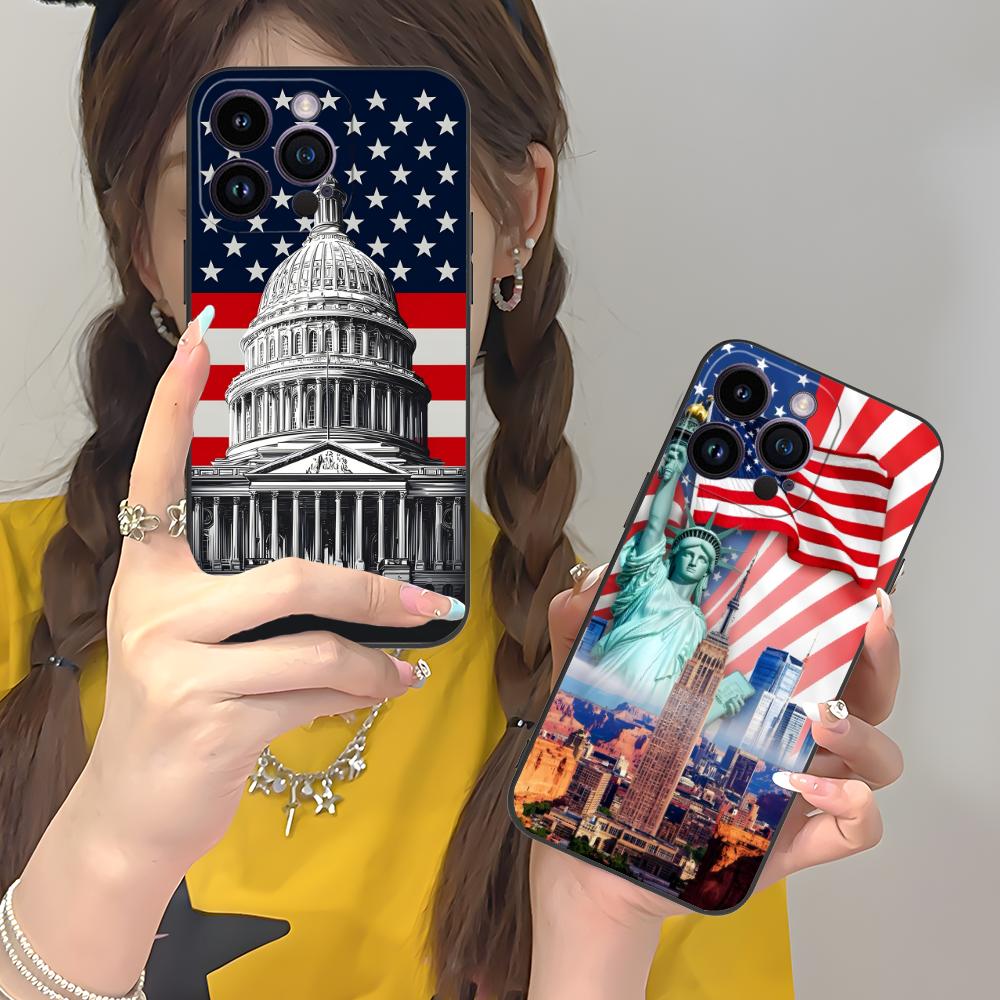 USA America Flag Printed Phone Case for iPhone 17 16 15 14 13 12 11 X XR XS 8 7 Air Pro Max Plus Mini Soft TPU Shockproof Cover