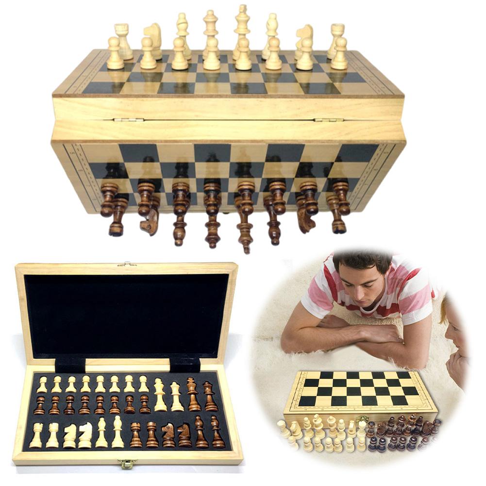 Wooden Foldable Magnetic International Chess Set Educational Chess Board Game Travel Chess Set
