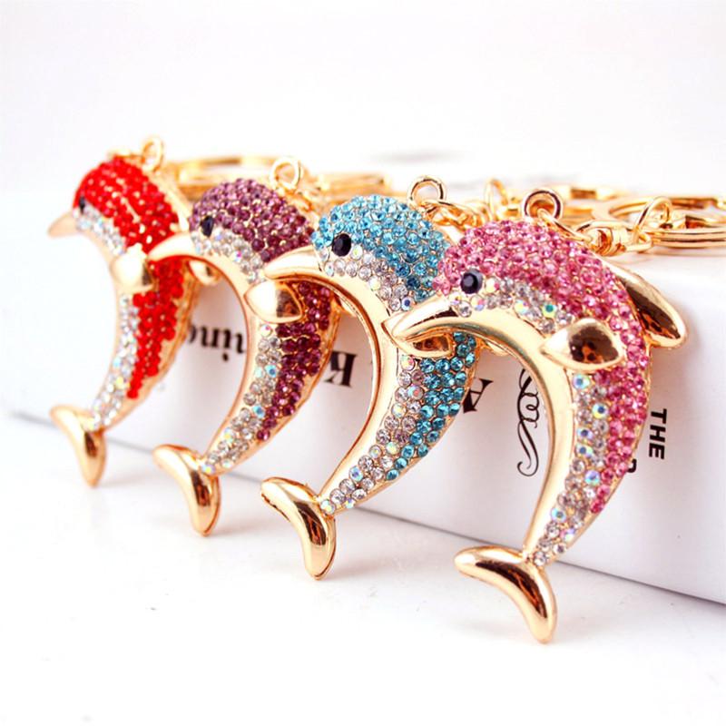 Elegant Rhinestone Dolphin Keychain Zinc Alloy Ocean Pendant Gift For Women