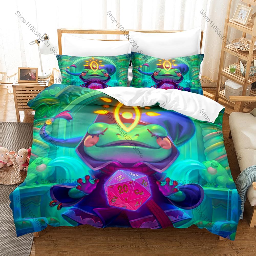 Cool 3PCS The Rise of Tiamat DND Pattern Bedding Set Duvet Cover + 2 Pillowcases Breathable Polyester Tabletop Bedding Gamer Bed