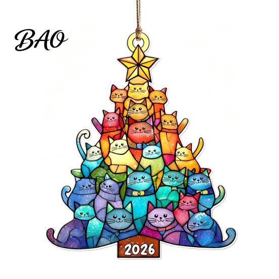Decorative Animal Figurines for Home Christmas Hanging Ornaments with Lanyard, Cute Double Sided Pendant 2026 Holiday Tree Pendants Santa Hat, 2D Flat