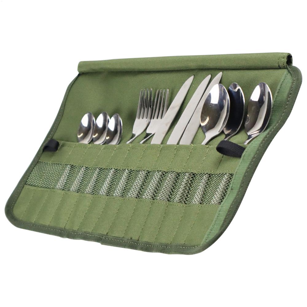 Outdoor Tableware Storage Bag Camping BBQ Cutlery Storage Portable Polyester Roll Up Pouch Bag Cutlery Storage For Travel Beach