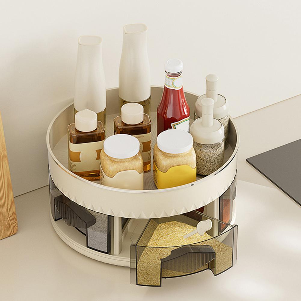 360° Rotating Round Spice Storage Rack Washable Space-Saving Storage Tool For Home Kitchen