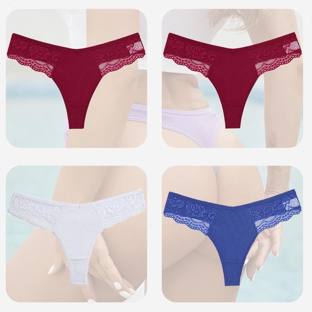 FINETOO Women Sexy Panties Lace thong Briefs Underwear for Female Intimates Lingerie Sexy Pantys Perspective Floral Plus Size Panties
