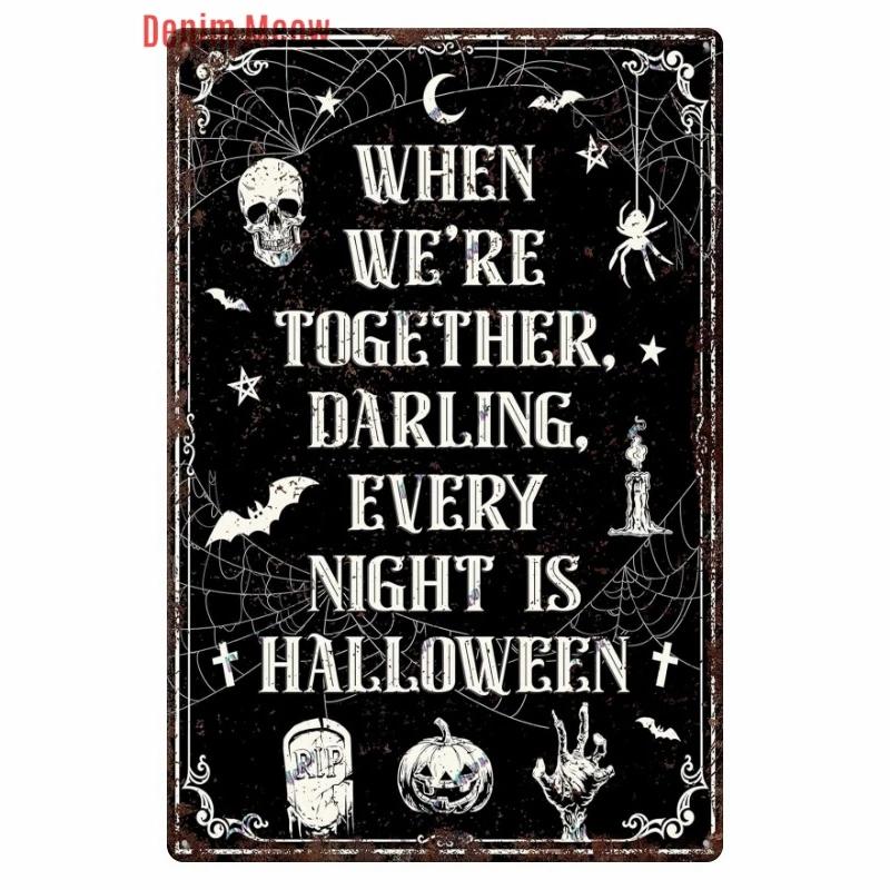 Vintage Witch Halloween Wall Art Poster, No Trespassing Metal Sign, Warning Tin Plates for Gift, Bar Party, Room Decoration WY68