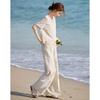 Women's Lyocell Blend Lace Spliced Top & Wide-Leg Pants Set