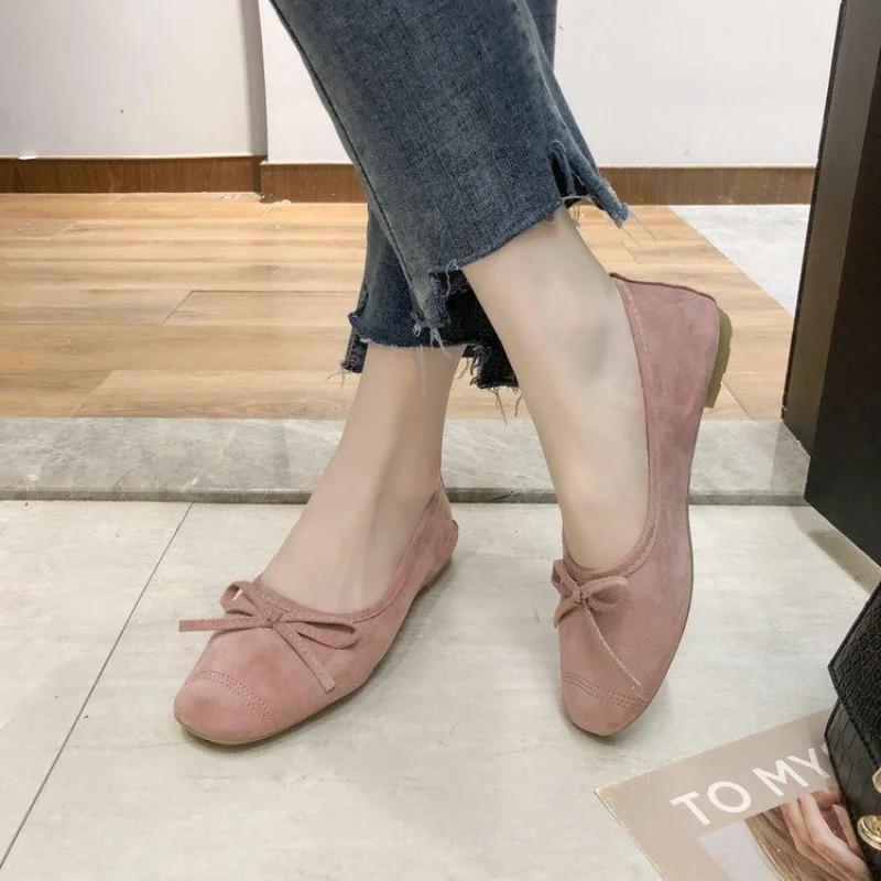 Fashion Shoes for Women Kawaii with Bow Green Ballet Cute Round Toe Woman Footwear E Non Slip Comfortable and Elegant Trend Lastest Shoe