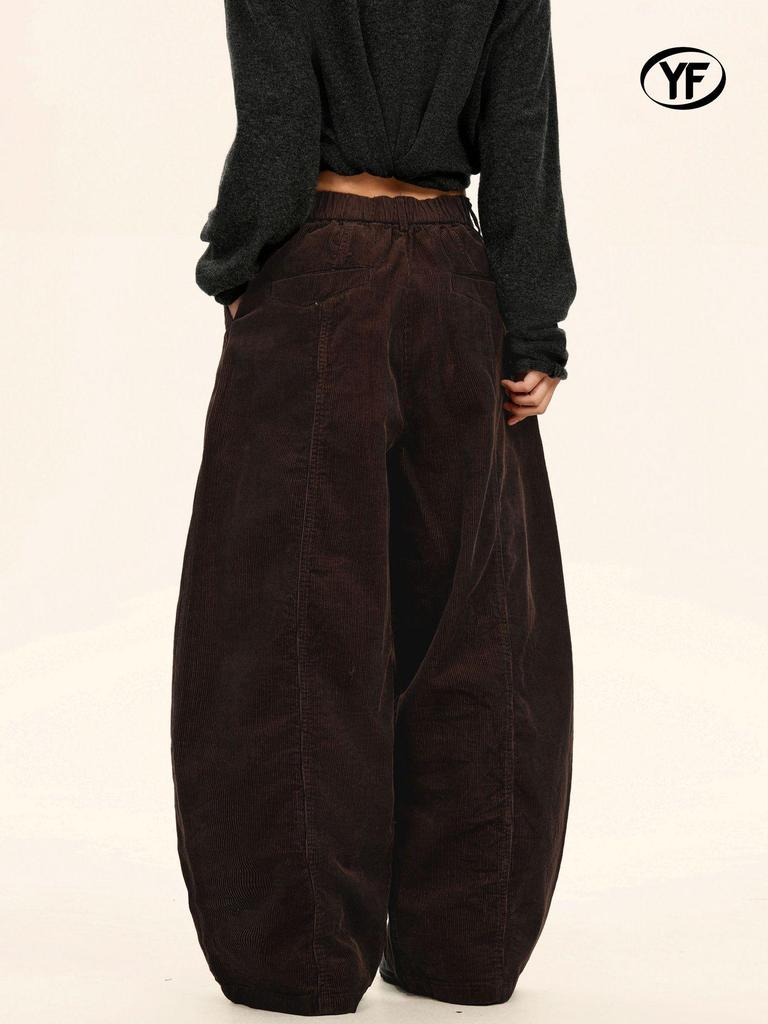 Yongfang Unisex Retro Corduroy Wide-Leg Pants - Autumn/Winter Loose Street Style with Trendy Pleats and Scissor-Cut Design
