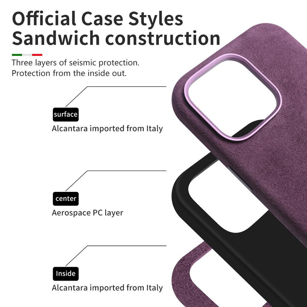 Vollumwickelte magnetische Hülle für ALCANTARA für iPhone 16 Pro Max 16pro Kunstleder Supercar Wildleder Handyhüllen Abdeckung