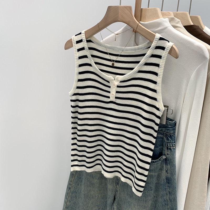 2026 Spring Women s Striped Sleeveless Knit Vest Tank Top - Slim Fit Camisole for Layering One Size