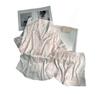 Summer and Autumn Ice Silk Pink Satin Short Sleeve Shorts Pajamas Fresh Women's Loungewear Simple Fashion Printed