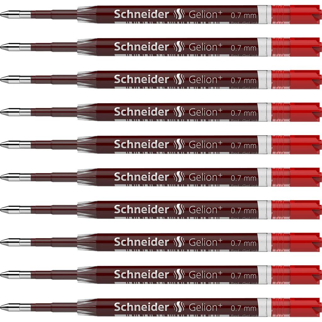 Schneider Ballpoint Pen Gel 1 Box Gelion+ Refills, 0.7mm Ink, (10 Pens) (Red)