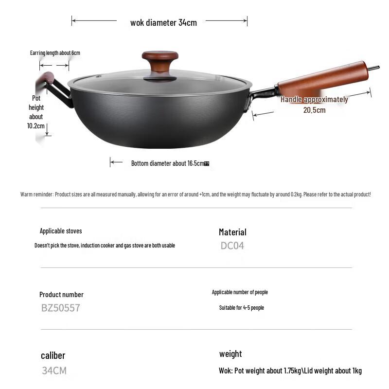 COOKER KING 34cm Nitrided Wrought Iron Stir-Fry Wok