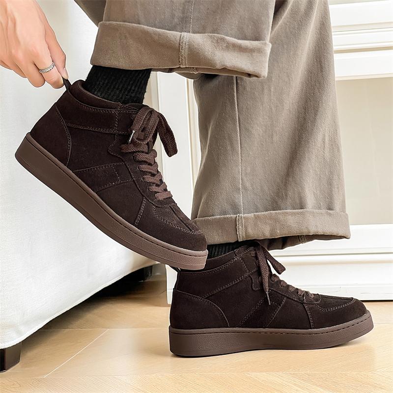 Fashion Retro Style Cow suede Leather Men Shoes Non-Slip Oxfords mid top Sneakers for Man Casual Lace Up Footwear Outdoor sneakers