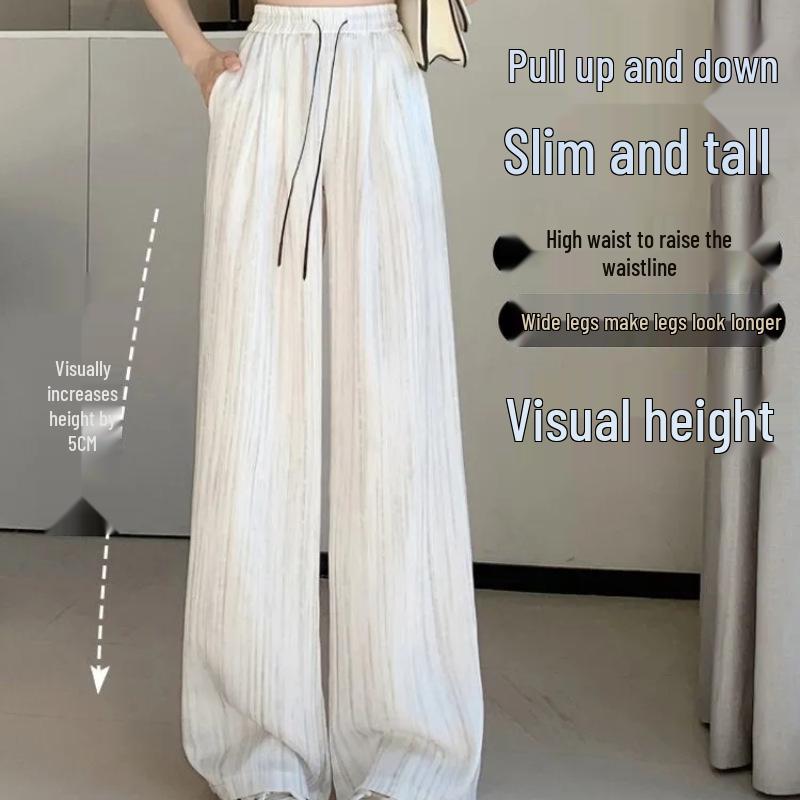 Women's Summer Ice Silk Ink Painting Wide-Leg High-Waisted Floor-Length Pants