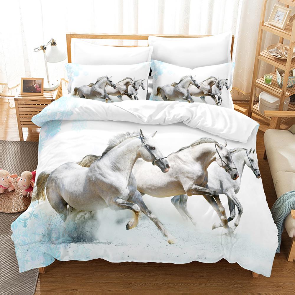 Polyester Comfortable White Horse Pattern Duvet Cover Set With Duvet Cover And Pillowcases King Queen Twin Sizes For All Ages