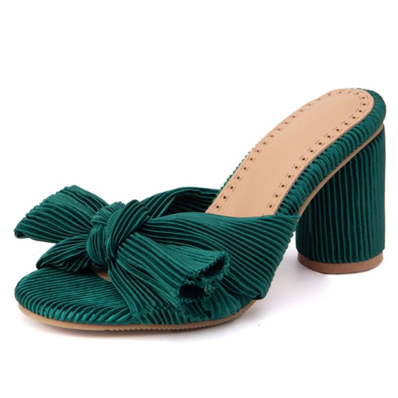 Fashion Fashion Summer Slippers Sandals Shoes Woman Outside Sweet Bow High Heels Slides Green Red Black Party Shoes Female Large Size 50