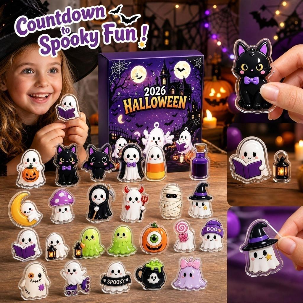 2026 Halloween Adventskalender – Countdown mit 2D Acryl-Anhängern für Kinder, Jugendliche, Erwachsene