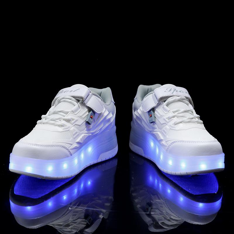 Children's Wheel Skate Double -wheel Disassembly Into Flat Sneakers Charging Switch LED Bling Bling Kids Glowing Sneakers