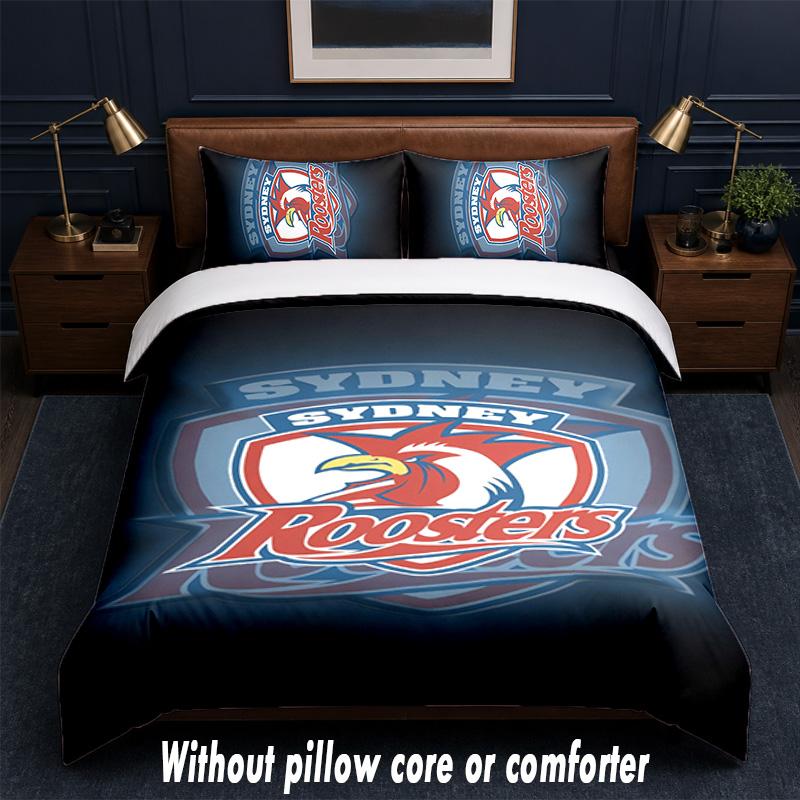Sydney Roosters Design Bed Bedding Set 1 Duvet Cover + 2 Pillowcases Soft Breathable Household Bed Linens