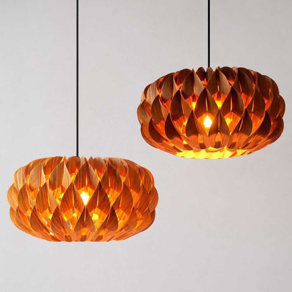40CM Nordic Modern Style Pendant Light Ball Shade Wooden Pendant Lamp for Dining Living Room Indoor Home Decor E27 LED Lamp