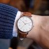 BUREI Japanese Quartz Date Water Slim Brown Leather Silver Suitable for Men's Watch, Movement, Display, Resistant, Design, Strap, Accents, Analog,