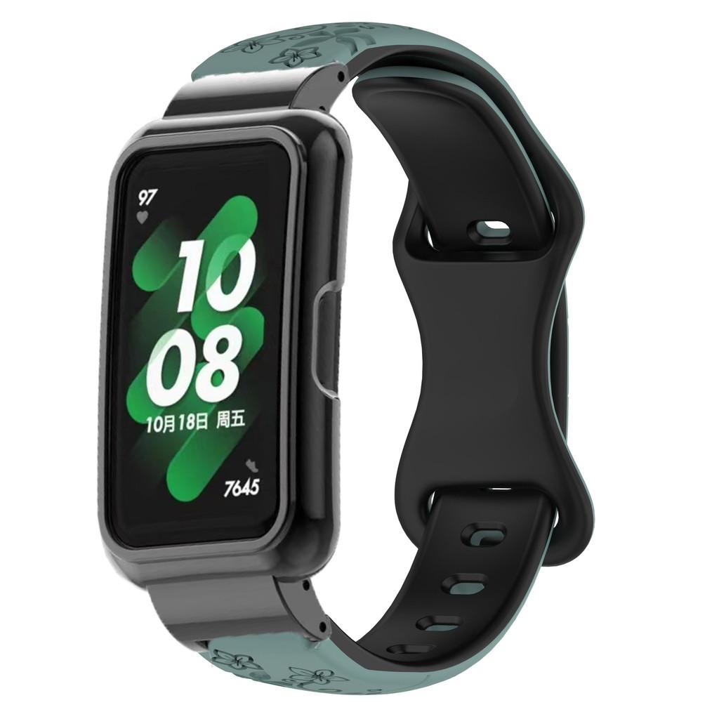 2in1 Set Metal Case and Two-tone Embossed Silicone Strapsuit for Huawei Watch Band6/7/8/9/10 Slim Laser Engraved Silicone Strap
